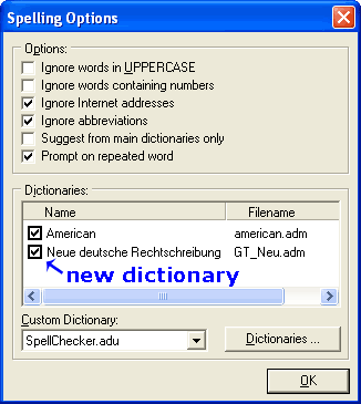Checkmark the new dictionary
