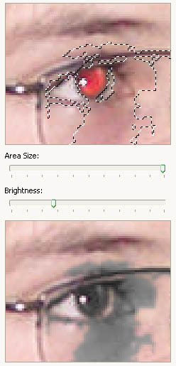 Red eye reduction with Red Eye Pilot - maximum area size