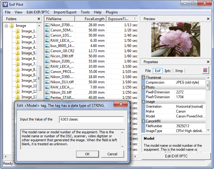 Edit create and view EXIF and other metadata data for batch of files at once. affordable Screen Shot