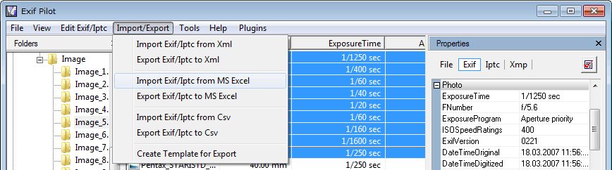 Import corrected EXIF data from MS Excel