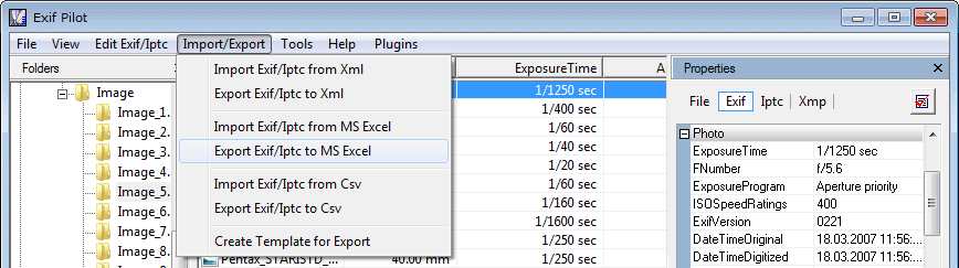 Export Exif to CSV format