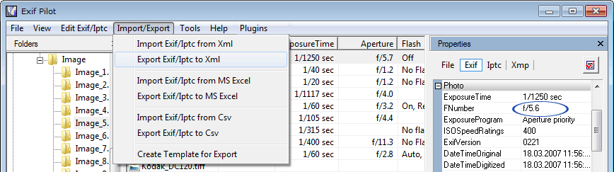 Export and Import EXIF
