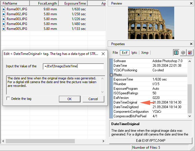 How to copy exif value from one tag to another for a large number of photos