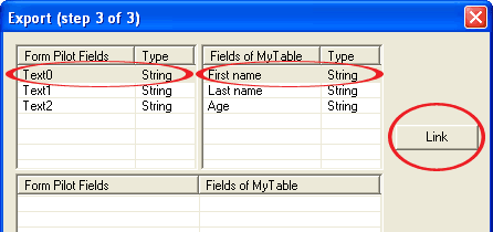 Match the database fields and Form Pilot document fields
