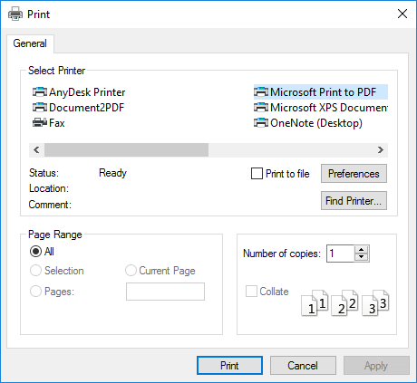Microsoft Print to PDF option