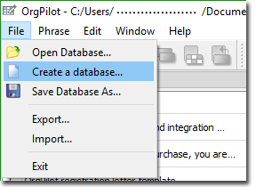 Create a database in OrgPilot