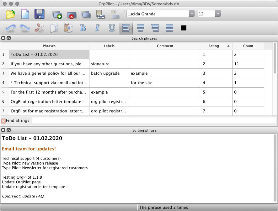 OrgPilot for Mac screenshot
