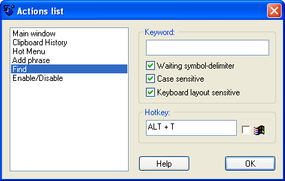 Select the Find command in the Actions list