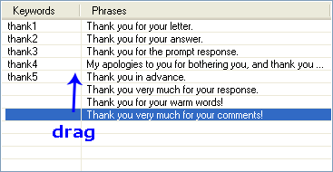Sorting phrases by dragging them