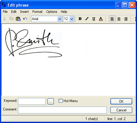 Paste the signature into Type Pilot