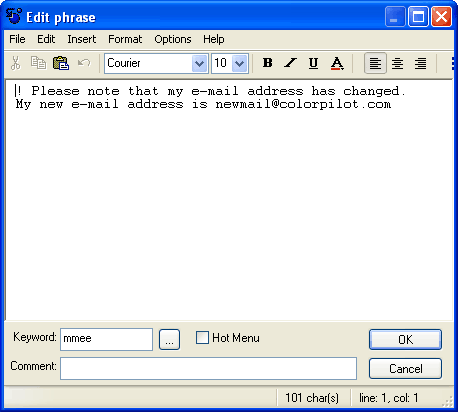 The phrase appears in the Edit Phrase window