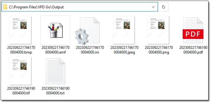 The location of the output files opens in Windows Explorer