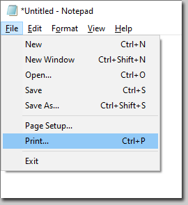 Select Print command in Notepad