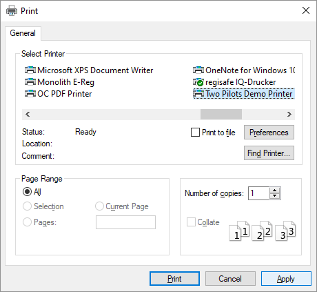 Select Two Pilots Demo Printer